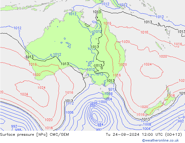 Surface pressure CMC/GEM Tu 24.09.2024 12 UTC