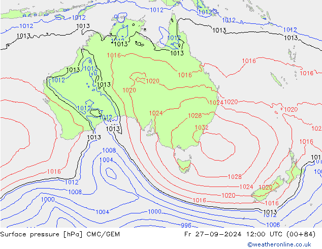 Atmosférický tlak CMC/GEM Pá 27.09.2024 12 UTC