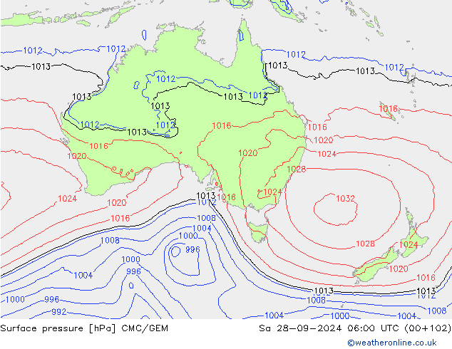 Surface pressure CMC/GEM Sa 28.09.2024 06 UTC