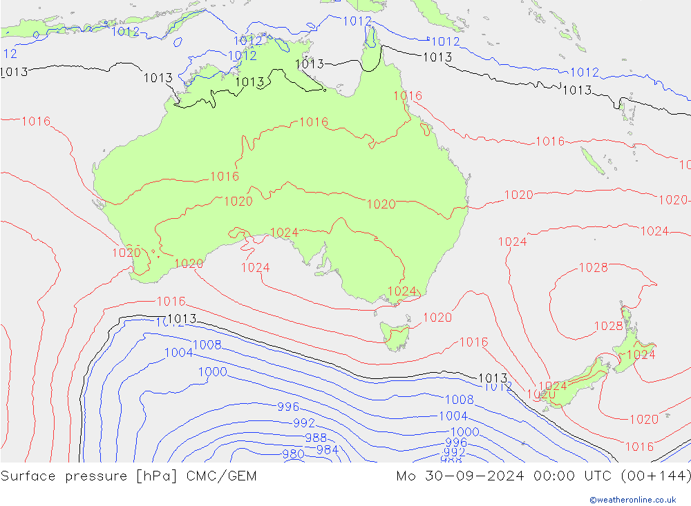 Surface pressure CMC/GEM Mo 30.09.2024 00 UTC