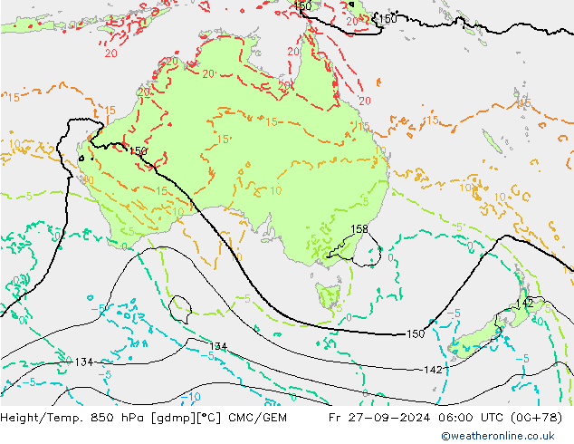 Height/Temp. 850 гПа CMC/GEM пт 27.09.2024 06 UTC