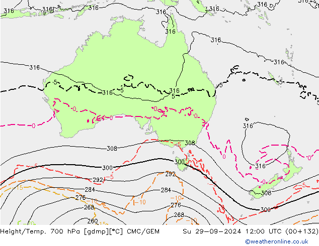 Height/Temp. 700 гПа CMC/GEM Вс 29.09.2024 12 UTC