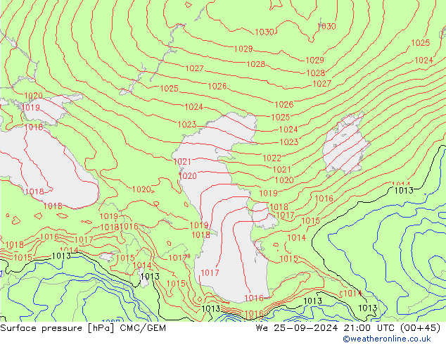 Surface pressure CMC/GEM We 25.09.2024 21 UTC