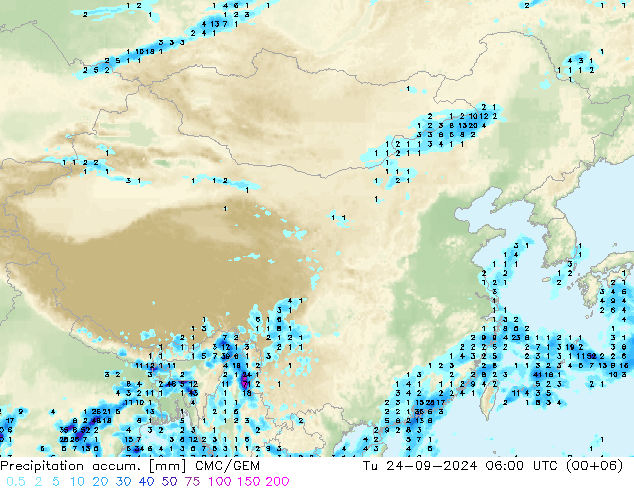 Precipitation accum. CMC/GEM Tu 24.09.2024 06 UTC