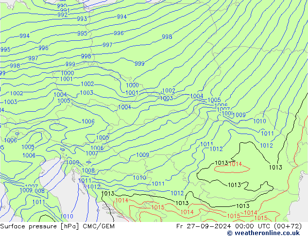 Surface pressure CMC/GEM Fr 27.09.2024 00 UTC