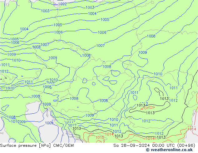 Surface pressure CMC/GEM Sa 28.09.2024 00 UTC