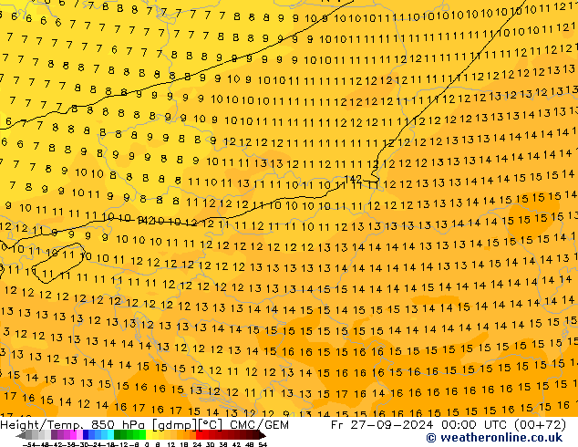 Geop./Temp. 850 hPa CMC/GEM vie 27.09.2024 00 UTC