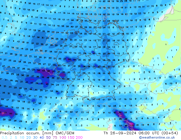 Precipitation accum. CMC/GEM Th 26.09.2024 06 UTC