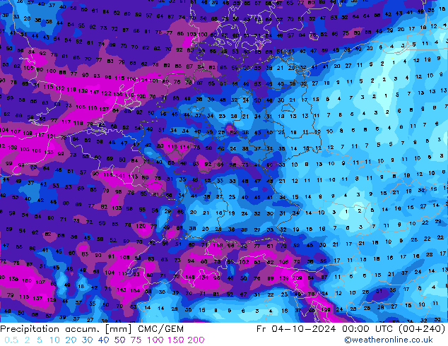 Precipitation accum. CMC/GEM ven 04.10.2024 00 UTC