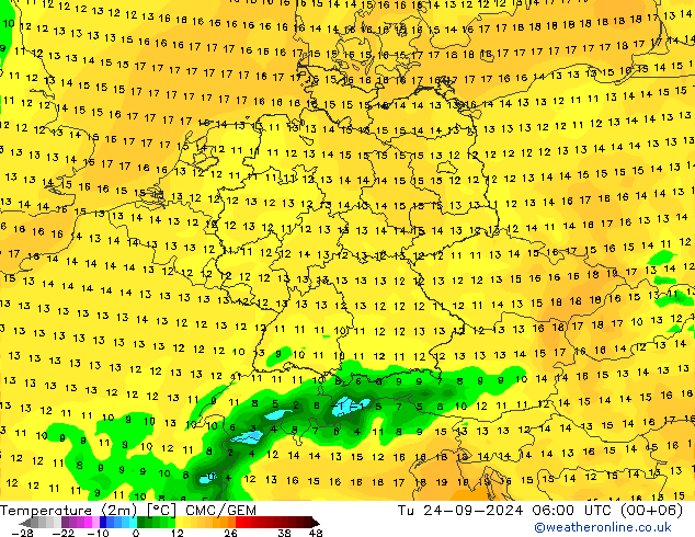 Temperature (2m) CMC/GEM Tu 24.09.2024 06 UTC