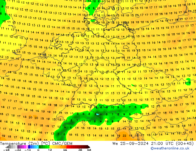 Temperature (2m) CMC/GEM We 25.09.2024 21 UTC