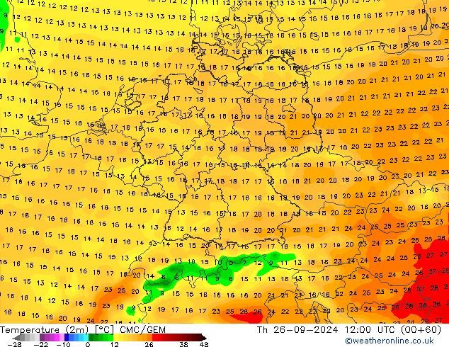 Temperature (2m) CMC/GEM Th 26.09.2024 12 UTC