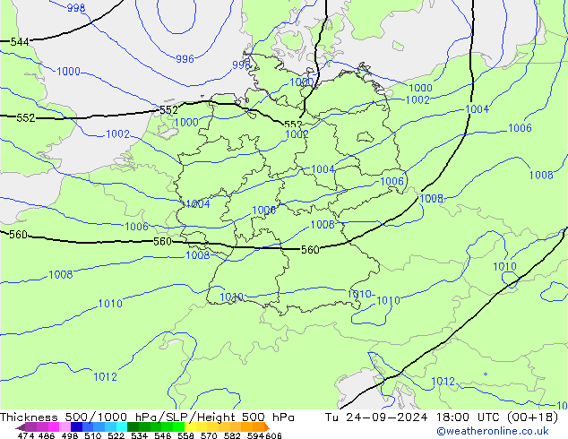 Theta-e 850hPa CMC/GEM wto. 24.09.2024 18 UTC