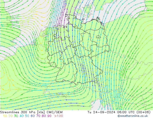 Stromlinien 300 hPa CMC/GEM Di 24.09.2024 06 UTC