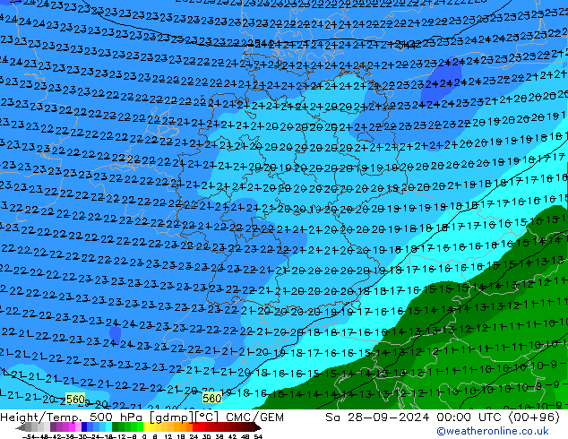 Height/Temp. 500 hPa CMC/GEM Sa 28.09.2024 00 UTC