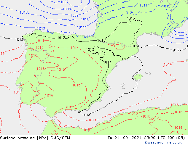 Surface pressure CMC/GEM Tu 24.09.2024 03 UTC