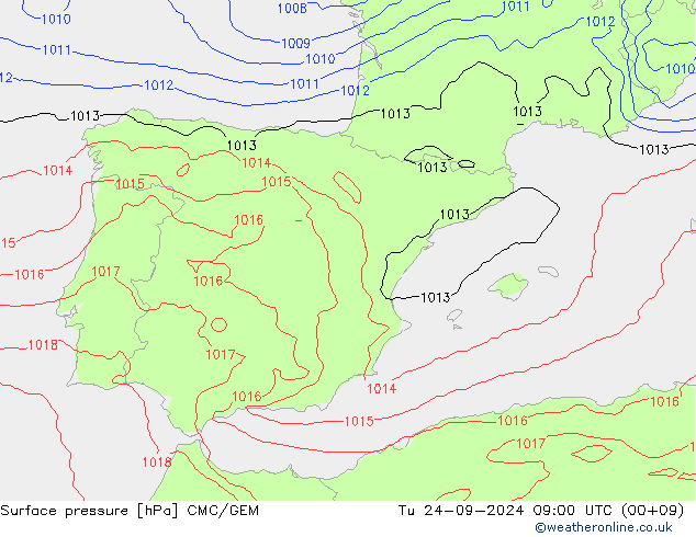 Surface pressure CMC/GEM Tu 24.09.2024 09 UTC