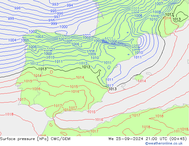 Pressione al suolo CMC/GEM mer 25.09.2024 21 UTC