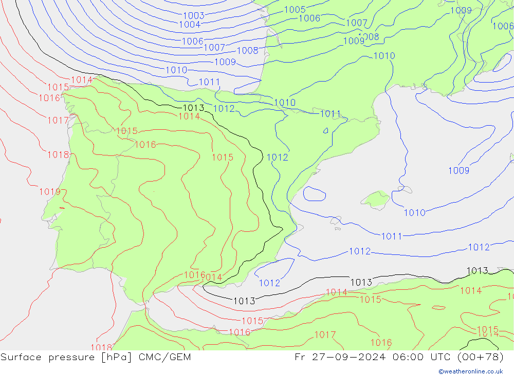 Surface pressure CMC/GEM Fr 27.09.2024 06 UTC