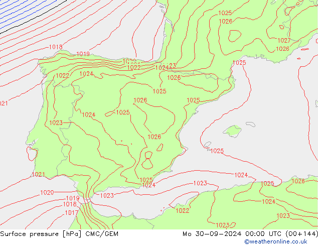 Surface pressure CMC/GEM Mo 30.09.2024 00 UTC