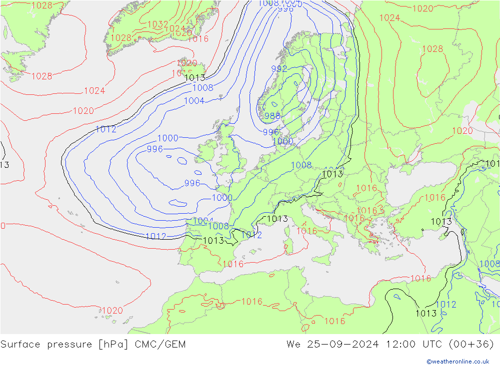 Surface pressure CMC/GEM We 25.09.2024 12 UTC