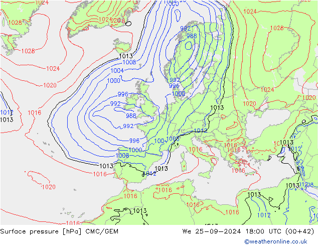 Surface pressure CMC/GEM We 25.09.2024 18 UTC