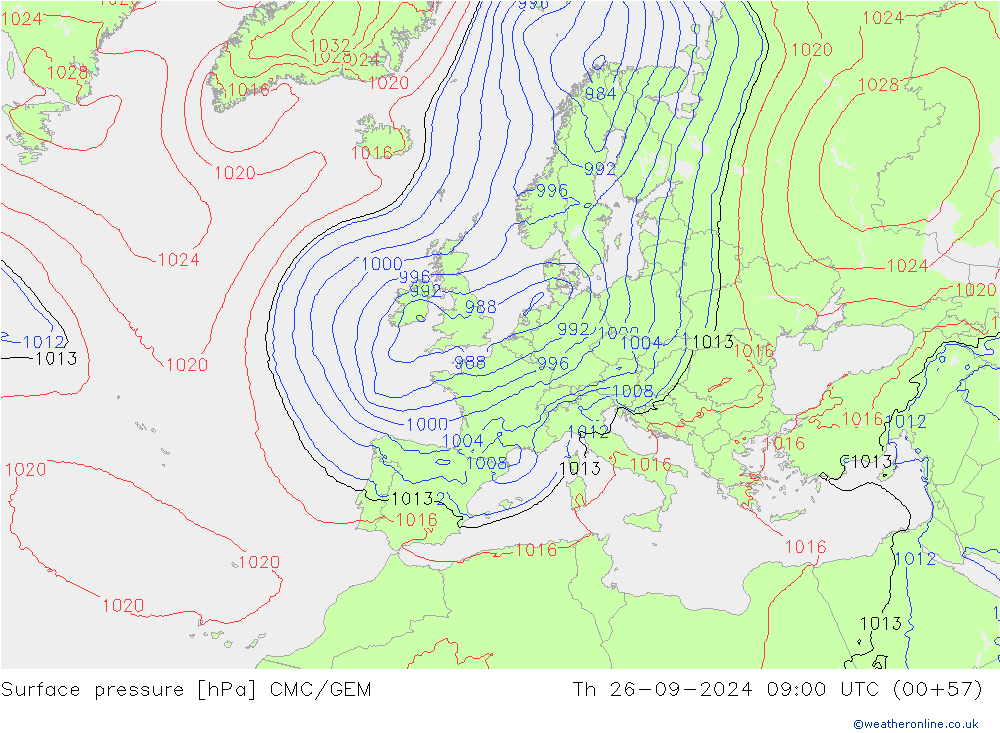 Surface pressure CMC/GEM Th 26.09.2024 09 UTC