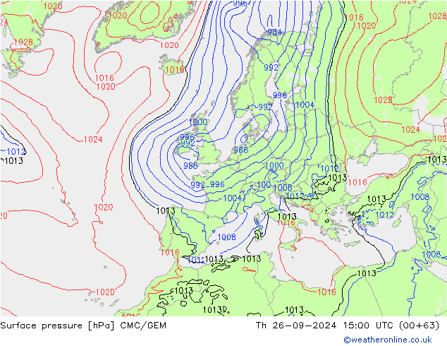 Surface pressure CMC/GEM Th 26.09.2024 15 UTC