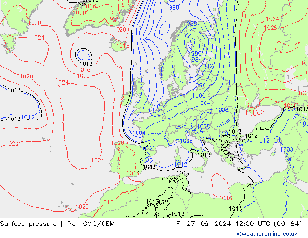 Surface pressure CMC/GEM Fr 27.09.2024 12 UTC