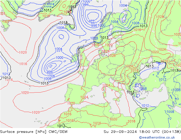 Surface pressure CMC/GEM Su 29.09.2024 18 UTC