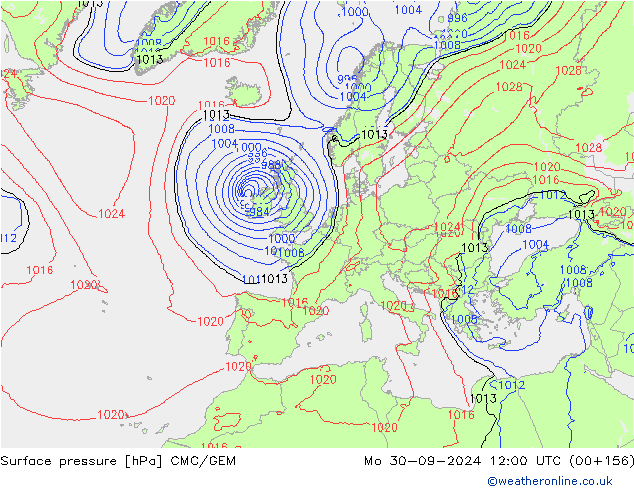 Atmosférický tlak CMC/GEM Po 30.09.2024 12 UTC