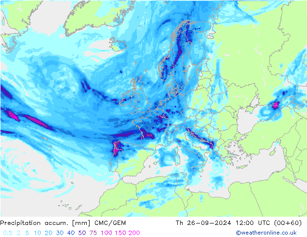 Precipitation accum. CMC/GEM Th 26.09.2024 12 UTC