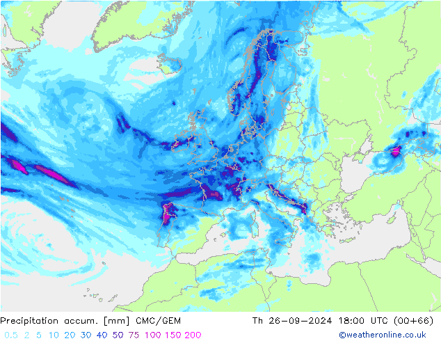 Precipitation accum. CMC/GEM Th 26.09.2024 18 UTC