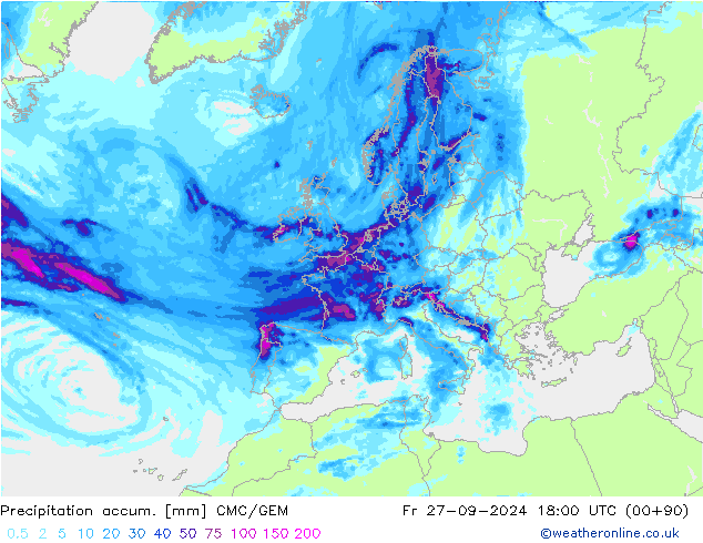 Précipitation accum. CMC/GEM ven 27.09.2024 18 UTC