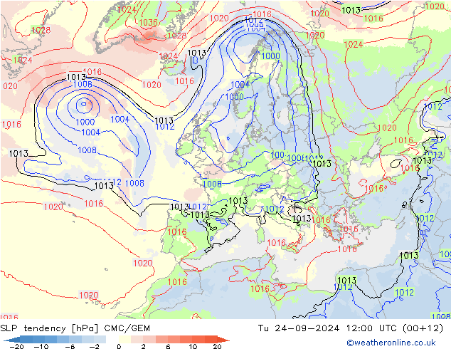 SLP tendency CMC/GEM Tu 24.09.2024 12 UTC