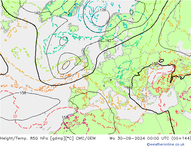 Yükseklik/Sıc. 850 hPa CMC/GEM Pzt 30.09.2024 00 UTC