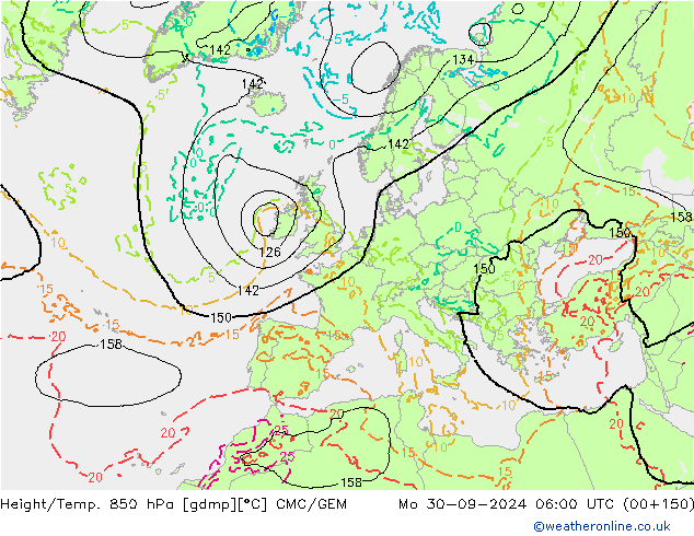 Height/Temp. 850 гПа CMC/GEM пн 30.09.2024 06 UTC