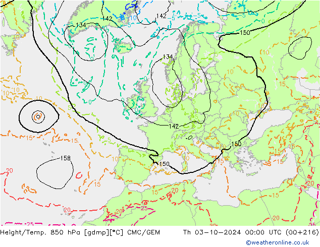 Hoogte/Temp. 850 hPa CMC/GEM do 03.10.2024 00 UTC