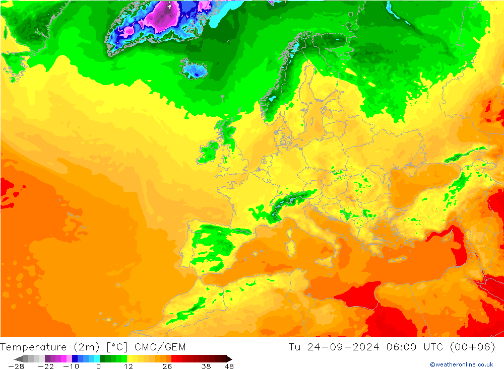 Temperatuurkaart (2m) CMC/GEM di 24.09.2024 06 UTC