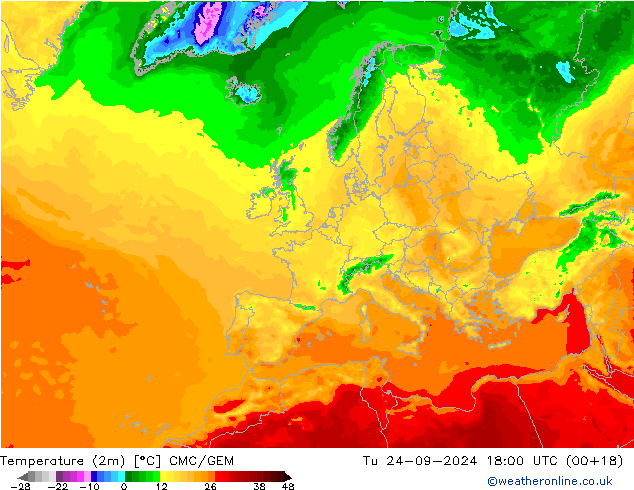 Temperature (2m) CMC/GEM Tu 24.09.2024 18 UTC