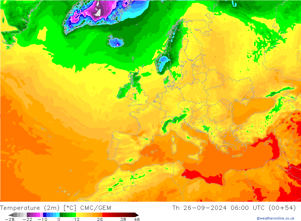 Temperature (2m) CMC/GEM Th 26.09.2024 06 UTC