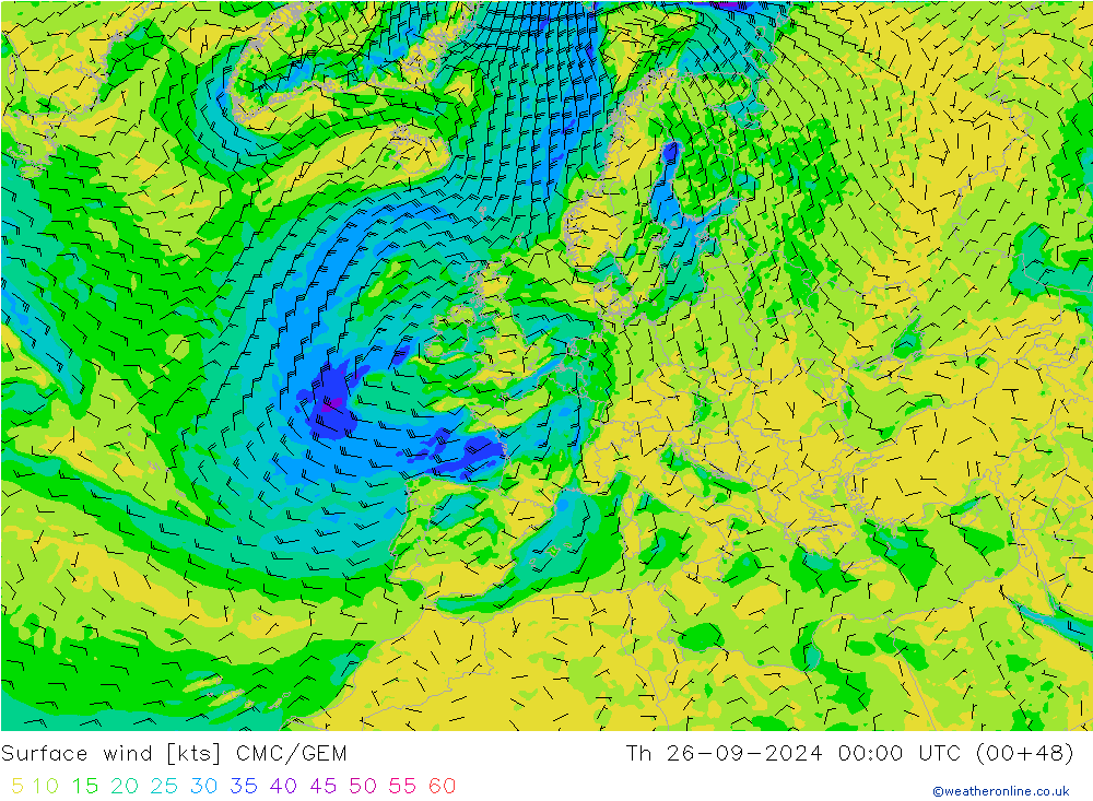 Surface wind CMC/GEM Th 26.09.2024 00 UTC