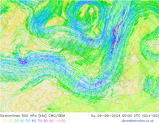 ветер 500 гПа CMC/GEM Вс 29.09.2024 00 UTC