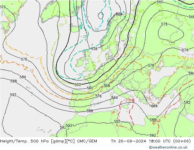 Geop./Temp. 500 hPa CMC/GEM jue 26.09.2024 18 UTC