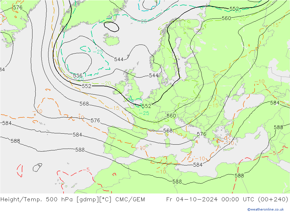 Height/Temp. 500 hPa CMC/GEM  04.10.2024 00 UTC