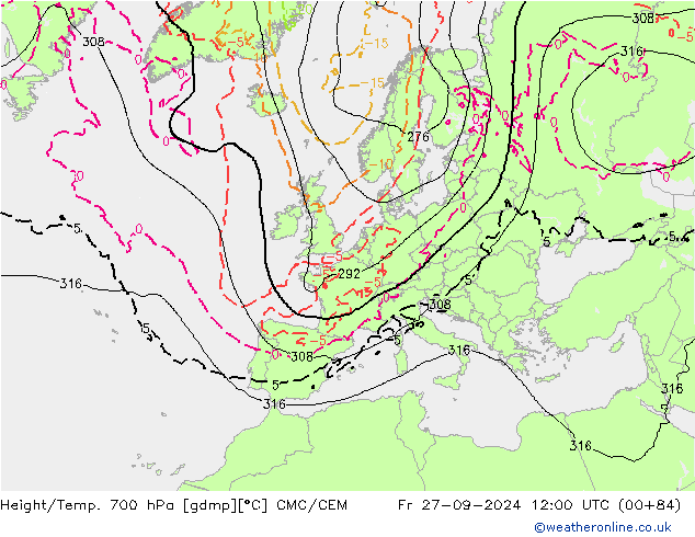 Height/Temp. 700 hPa CMC/GEM Fr 27.09.2024 12 UTC