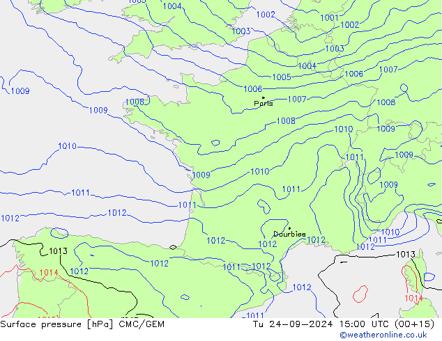 Surface pressure CMC/GEM Tu 24.09.2024 15 UTC