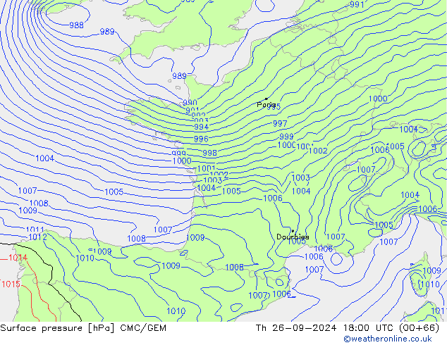 ciśnienie CMC/GEM czw. 26.09.2024 18 UTC