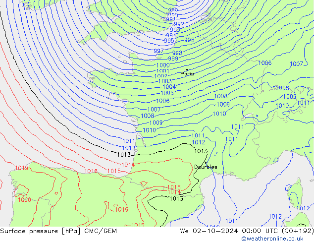 Surface pressure CMC/GEM We 02.10.2024 00 UTC