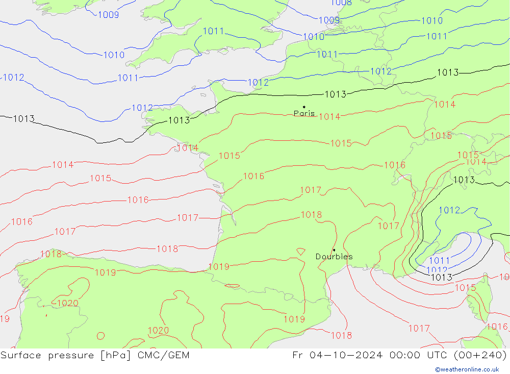 Surface pressure CMC/GEM Fr 04.10.2024 00 UTC